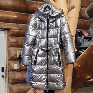 DKNY Metallic Silver Puffer Coat